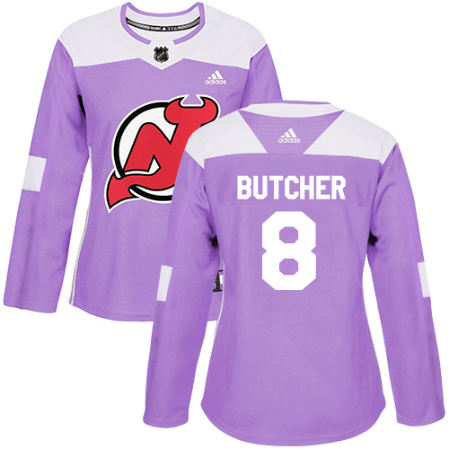 Adidas Devils #8 Will Butcher Purple Authentic Fights Cancer Women's Stitched NHL Jersey - Click Image to Close